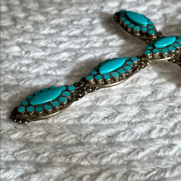 Large N Dishta Zuni Turquoise Cross Pendant Sterling Silver Inlay Navajo NM Vtg - Picture 15 of 15